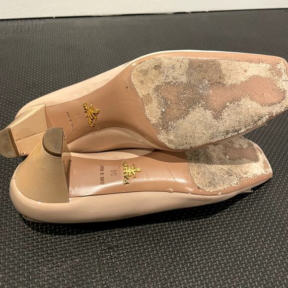 Prada Patent Leather Pumps Square Toe Beige Neutral Silver Women's Size EU 38 - Picture 5 of 5